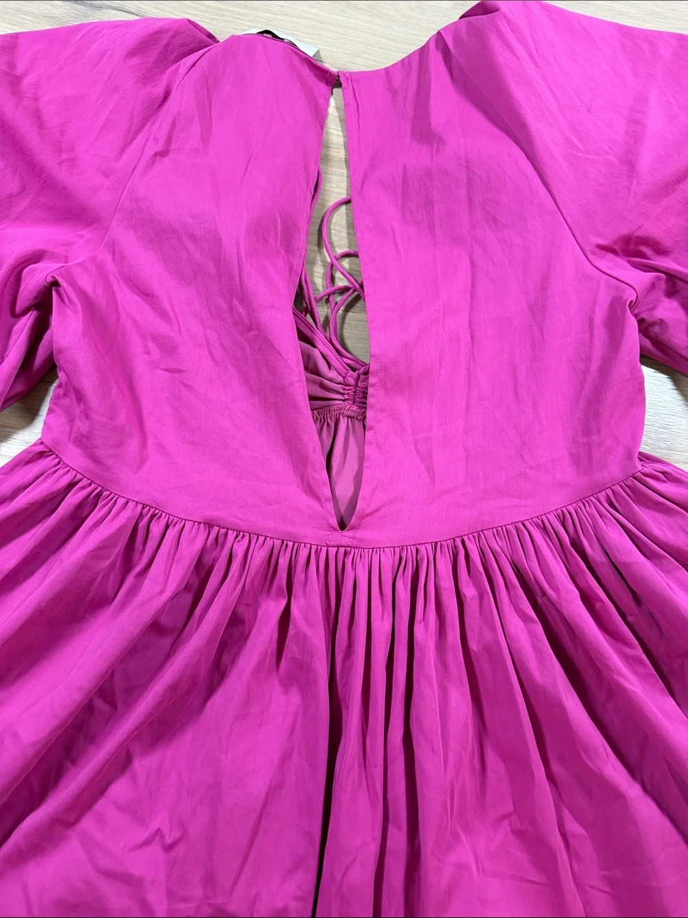 L'Academie Magenta Pink Puff Sleeve Drawstring Babydoll Mini Dress Small Revolve
